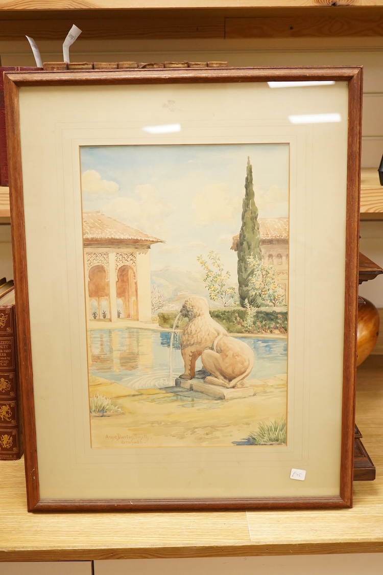 Anne Dorrien Smith (20th. C), ‘Temple of Baalbek’ and ‘Granada’, each signed, pair of watercolours, 45 x 29cm
